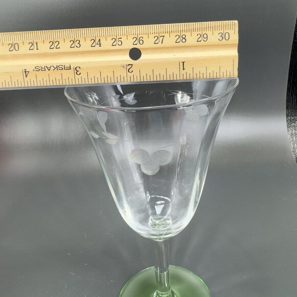 Vintage Uranium Stem Goblets Barware Drinking Cups Set 2 Etched Top Glasses VTG - Picture 6 of 11